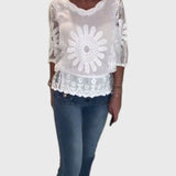 חולצת תחרה רקומה עם כנפי עטלף