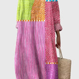 שמלת מידי אלגנטית עם שרוולים ארוכים והדפסה של שירה