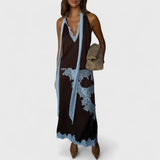 חצאית פאנל תחרה חומה וכחולה של אמית