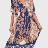 שמלת מידי עם צווארון וי והדפסה רחבה של טליה