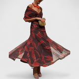 שמלת מקסי עם הדפס עלי שירה