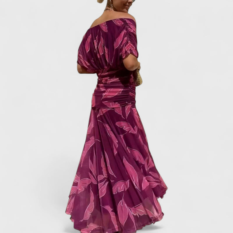 שמלת מקסי עם הדפס עלי שירה