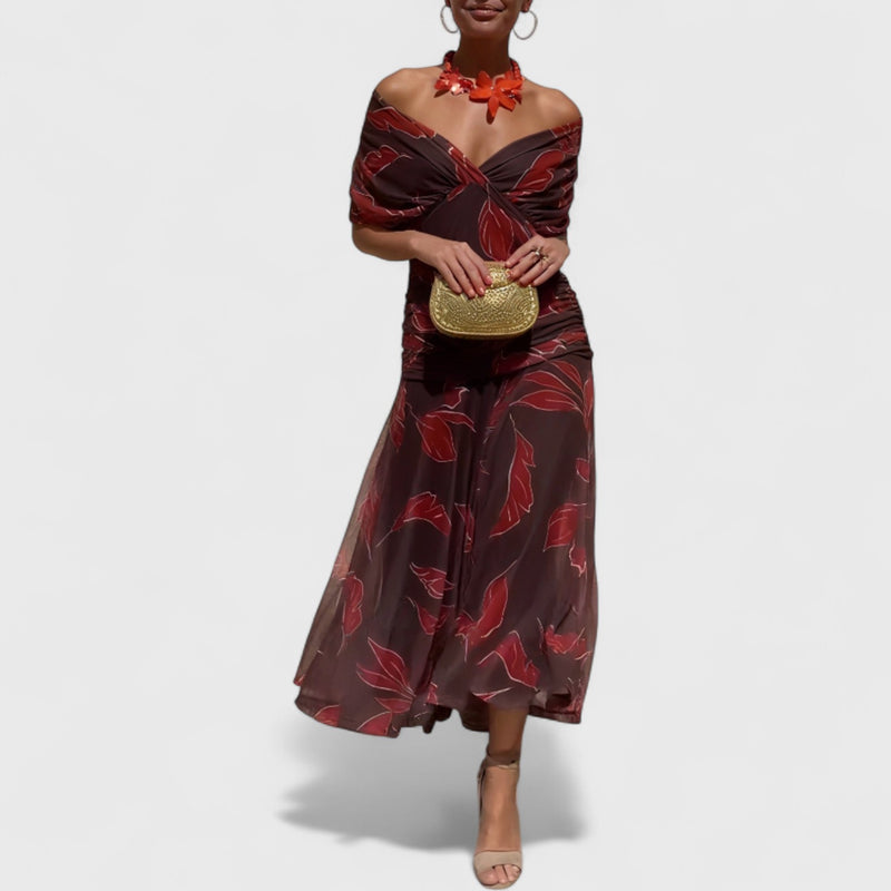 שמלת מקסי עם הדפס עלי שירה