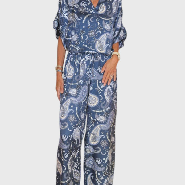 מכנסי ירך רחבים עם הדפס אוקיינוס של יארה