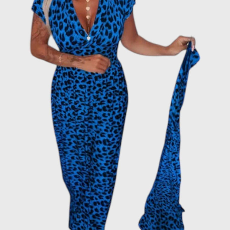 שמלת נמר אלגנטית עם צווארון וי