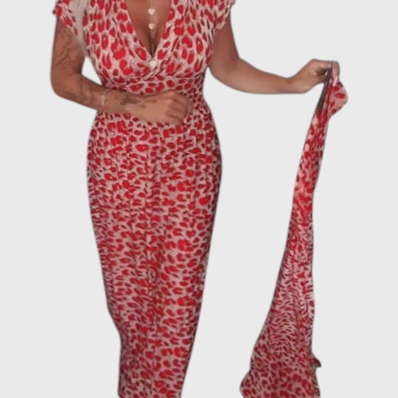 שמלת נמר אלגנטית עם צווארון וי