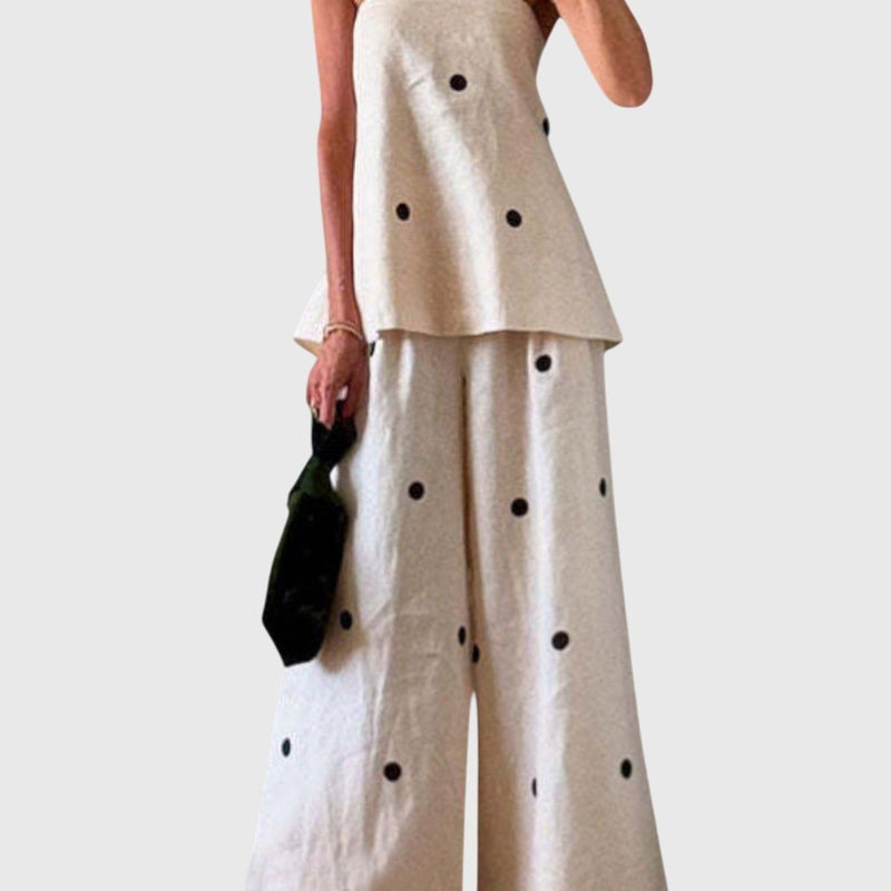 מכנסי גזרה רחבה של Eden עם נקודות פולקה