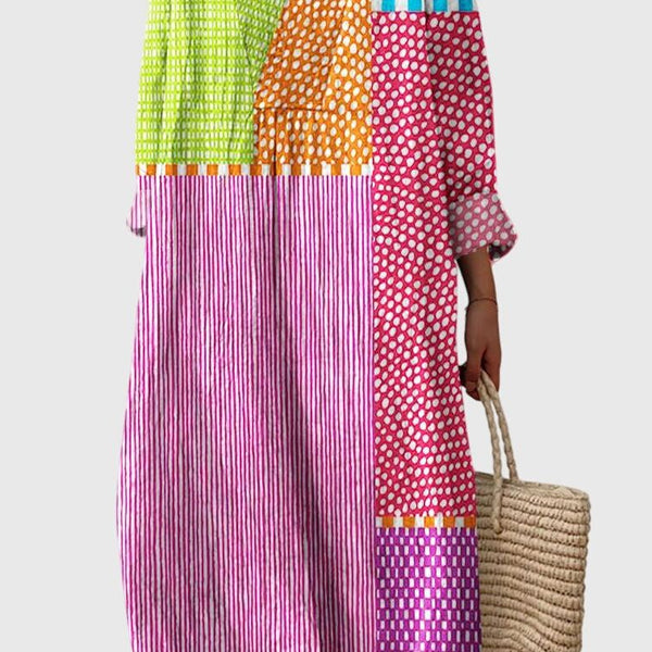 שמלת מידי אלגנטית עם שרוולים ארוכים והדפסה של שירה