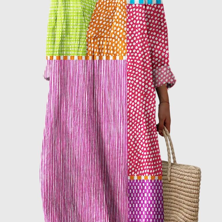 שמלת מידי אלגנטית עם שרוולים ארוכים והדפסה של שירה