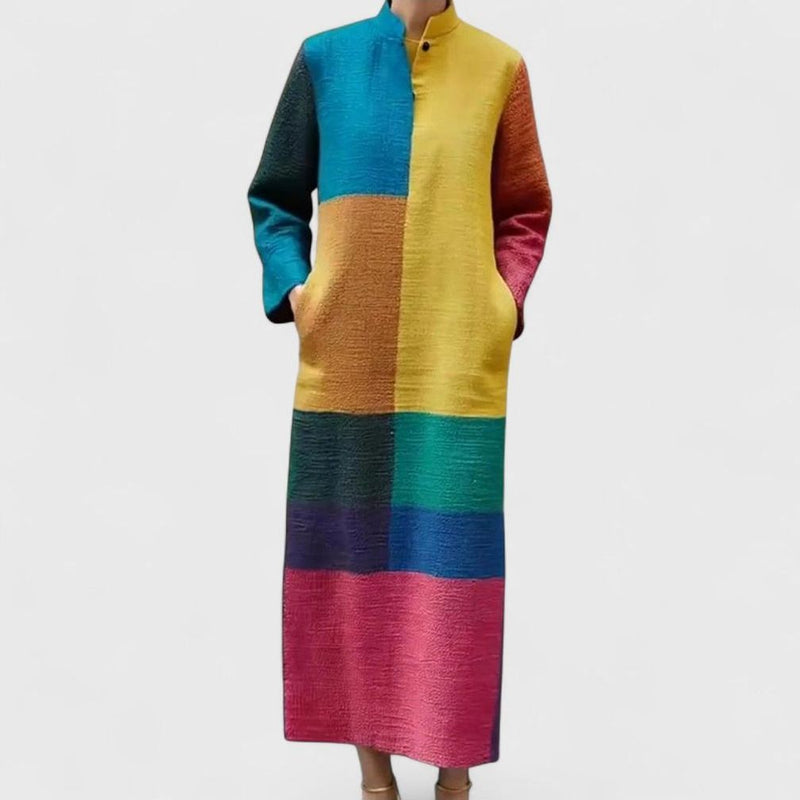 שמלת מקסי עם שוליים צבעוניים של זיו