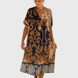 שמלת מידי עם צווארון וי והדפסה רחבה של טליה