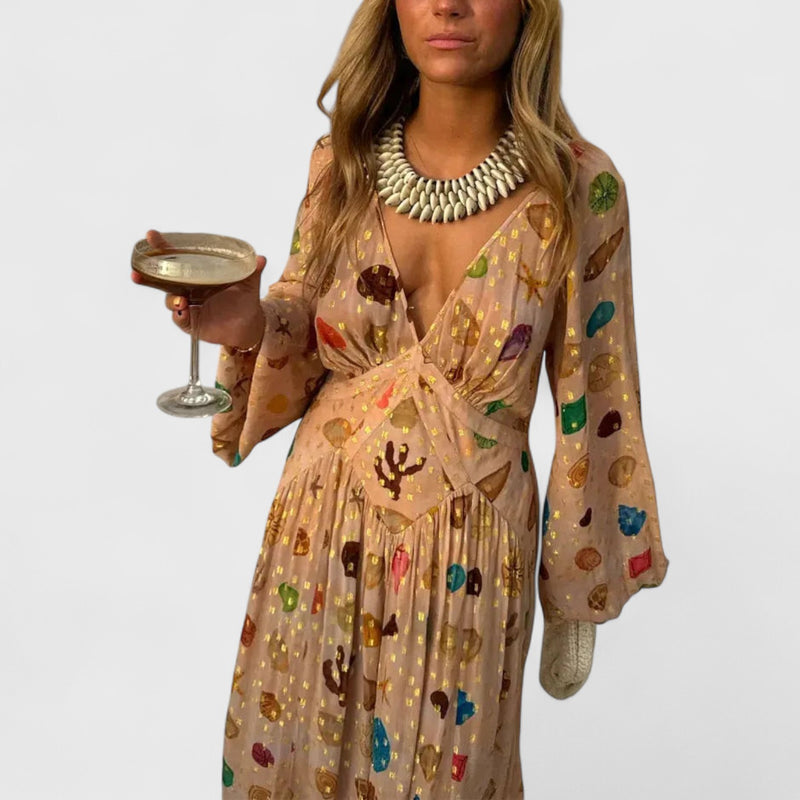 Aliza Chiffon Shell Print Maxi Dress