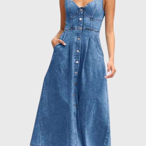 שמלת מידי ג'ינס קלאסית ללא שרוולים של מאיה