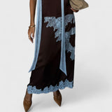 חצאית פאנל תחרה חומה וכחולה של אמית