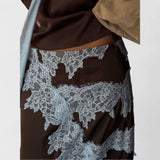 חצאית פאנל תחרה חומה וכחולה של אמית