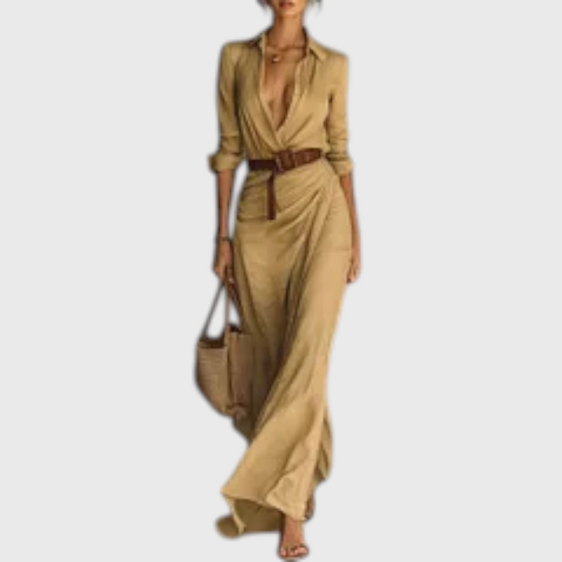 שמלת מקסי עם חגורה של ורד