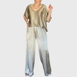 סט סאטן עם צווארון וי של Tal